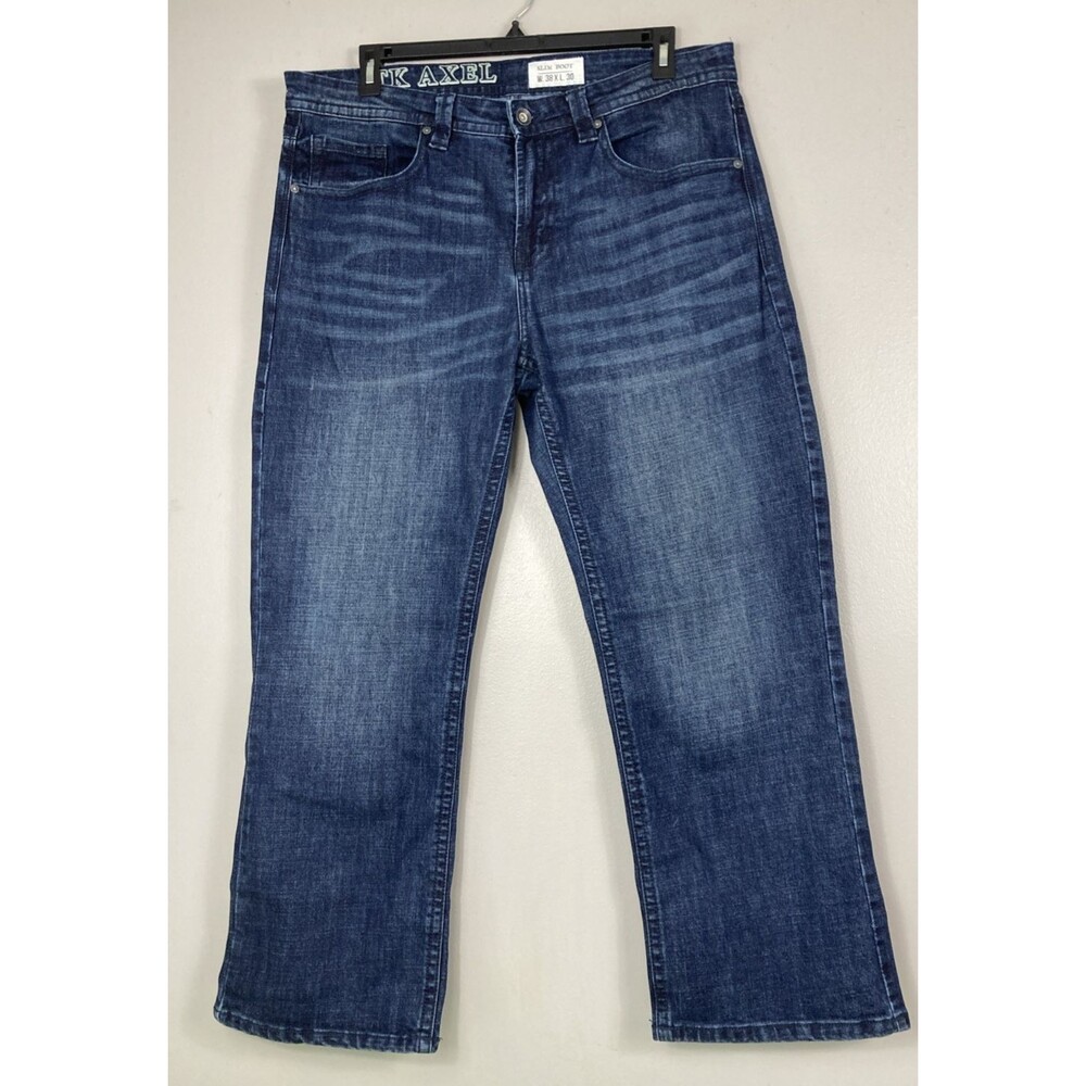 TK Axel Jeans Mens 38/30 Blue Slim Boot Leg Cut Dark Blue Wash